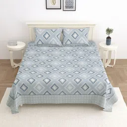 PATRICKO Grey & Blue Geometric 330 TC King Bedsheet with 2 Pillow Covers-image-33
