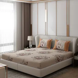 Monte Carlo Vibrant Beige & Brown Ethnic Motifs 130 TC Queen Bedsheet with 2 Pillow Covers-image-78