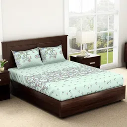 SPACES Evoke Green Floral Cotton 144 TC King Bedsheet with 2 Pillow Covers-image-58