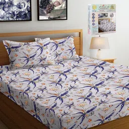FABINALIV Grey & Blue Floral Printed 300 TC King Bedsheet Set 2.7 m x 2.7 m-image-45