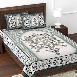 JAIPUR FABRIC Hearty Welcome White Printed Cotton 180 TC Single Bedsheet & 2 Pillow Covers-image-48