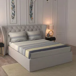 MYTRIDENT White & Yellow Striped TC 321 Queen Bedsheet with 2 Pillow Covers-image-93