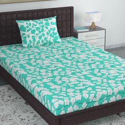 Divine Casa Green & White Floral 120 TC Single Bedsheet with 1 Pillow Cover-image-73