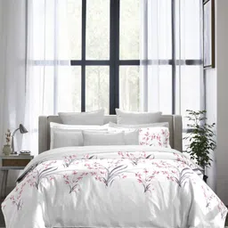 MYTRIDENT Pink & White Floral 300 TC King Bedsheet with 4 Pillow Covers-image-47