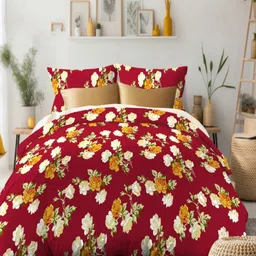 Siroki Bond Red & Beige Floral 180 TC Single Bedsheet with 1 Pillow Covers-image-59