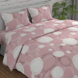 Huesland Peach-Coloured Geometric Printed 144 TC Cotton King Bedsheet Set 2.74 m x 2.74 m-image-6