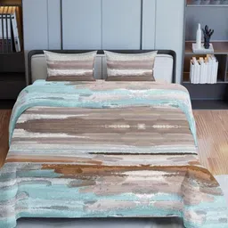 Synergized Cotton Brown & Blue 300 TC King Bedsheet with 2 Pillow Covers-picture-54