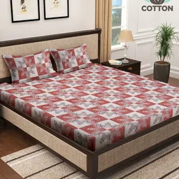 KLOTTHE Red Pure Cotton 400 TC Super King Double Fitted Bedsheet With 2 Pillow Covers-image-35