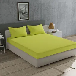 Home Ecstasy Lime Green Solid 180 TC Cotton King Bedsheet with 2 Pillow Covers-image-75