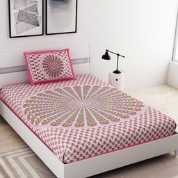UNIQCHOICE Pink Floral Cotton 120 TC Single Bedsheet with 1 Pillow Cover-2.25 m x 1.50 m-image-59