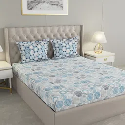 Raymond Home Blue & Grey Geometric 120 TC Queen Bedsheet with 2 Pillow Covers-image-7