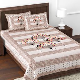 JAIPUR FABRIC Brown & Red Ethnic Motifs Cotton 180 TC Single Bedsheet with 2 Pillow Covers-2