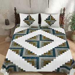 JAIPUR PRIME White Ethnic Printed Pure Cotton 210 TC King Bedsheet Set 2.74 x 2.54 m-image-77