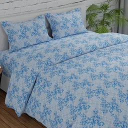 Huesland Blue & White Geometric Printed 144 TC Cotton King Bedsheet Set 2.74 m x 2.74 m-image-74