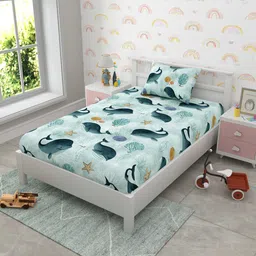 EverHOME Blue Cartoon Characters Cotton 160 TC Single Bedsheet with 1 Pillow Covers-picture-8