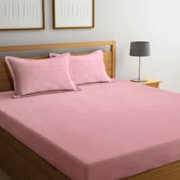 FABINALIV Pink 300 TC Fitted King Bedsheet with 2 Pillow Covers-image-25