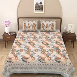 Wayne Martin Beige Floral 330 TC King Bedsheet with 2 Pillow Covers-picture-22