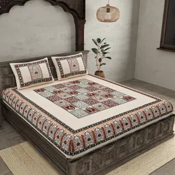 JAIPUR FABRIC Beige & Brown Printed Cotton 210 TC Queen Bedsheet with 2 Pillow Covers-picture-8