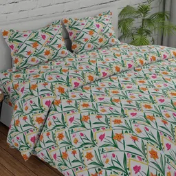 Huesland Green & Yellow Floral Printed 144 TC Cotton Queen Bedsheet Set 2.43 m x 2.23 m-image-43