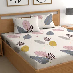 CG HOMES Beige Floral Printed Microfiber Fitted 210 TC Queen Bedsheet Set 2.20 m X 2.20 m-image-27
