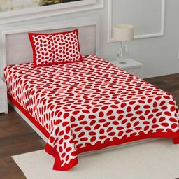 UNIQCHOICE Red Floral Cotton 120 TC Single Bedsheet with 1 Pillow Cover-2.25 m x 1.50 m-image-97
