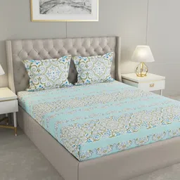 Raymond Home Blue & White Floral 120 TC Queen Bedsheet with 2 Pillow Covers-image-31