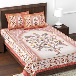 JAIPUR FABRIC Pink Ethnic Motifs Cotton 180 TC Single Bedsheet with 2 Pillow Covers-image-53