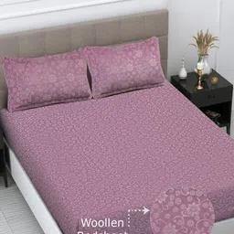 FABINALIV Pink Floral Woollen 300 TC King Bedsheet With 2 Pillow Covers-image-30