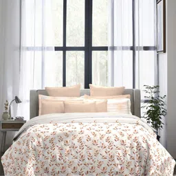 MYTRIDENT White & Pink Floral 300 TC King Bedsheet with 4 Pillow Covers-image-29