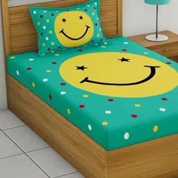 Aura Sea Green & Yellow Geometric 120 TC Single Bedsheet with 2 Pillow Covers-image-94