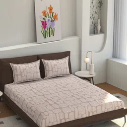 Florida Beige & White Graphic Printed 200 TC Queen Bedsheet Set 2.28 m x 2.45 m-image-10