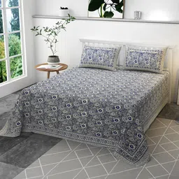 CLIO'S HERITAGE STORE Grey Ethnic Motifs Cotton 400 TC King Bedsheet with 2 Pillow Covers-image-17