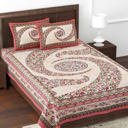 JAIPUR FABRIC Pink & Green Floral Cotton 180 TC Single Bedsheet with 2 Pillow Covers-image-51