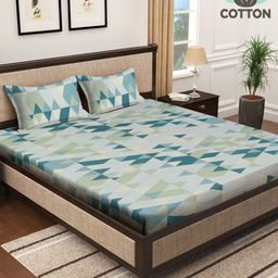 KLOTTHE Green Printed Pure Cotton 400 TC Fitted Double King Bedsheet With 2 Pillow Covers-image-21