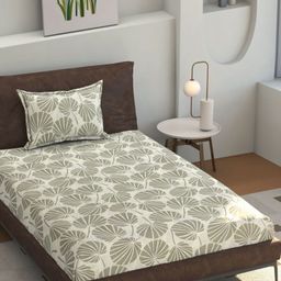 Florida Sea Green & White Floral Printed 200 TC Single Bedsheet Set 1.55 m x 2.28 m-image-68