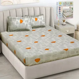 FABINALIV Beige & Orange Coloured Printed 300 TC King Bedsheet Set 2.70 m x 2.70 m-image-57