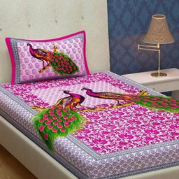 UNIQCHOICE Pink Floral Cotton 120 TC Single Bedsheet with 1 Pillow Cover-2.25 m x 1.50 m-image-63