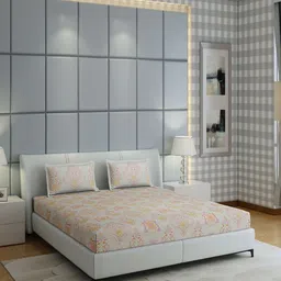 Monte Carlo Morocan Beige Ethnic Cotton 300 TC King Bedsheet with 2 Pillow Covers-image-78
