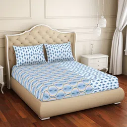 Welspun Blue Geometric Cotton 144 TC King Bedsheet with 2 Pillow Covers-image-57