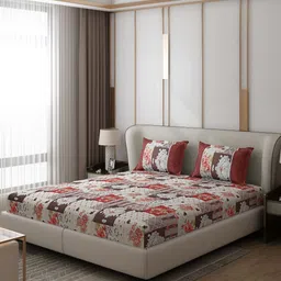Monte Carlo Vibrant White & Red Ethnic Motifs 130 TC Queen Bedsheet with 2 Pillow Covers-58