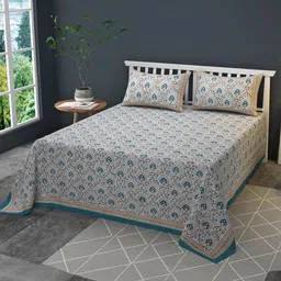 CLIO'S HERITAGE STORE White Ethnic Motifs Cotton 400 TC King Bedsheet With 2 Pillow Covers-image-15