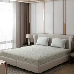 Monte Carlo Edmond Beige & Black Floral 130 TC Queen Bedsheet with 2 Pillow Covers-77