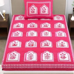 HOMELINE Pink & White Ethnic Motifs 140 TC Single Bedsheet with 1 Pillow Covers-image-48