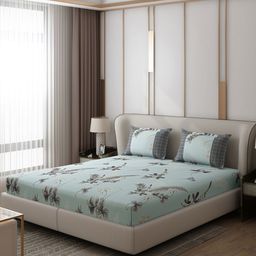 Monte Carlo Vibrant Blue & Grey Ethnic Motifs 130 TC Queen Bedsheet with 2 Pillow Covers-73
