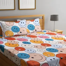 FABINALIV White & Blue Characters Printed 300 TC King Bedsheet With 2 Pillow Covers-image-88