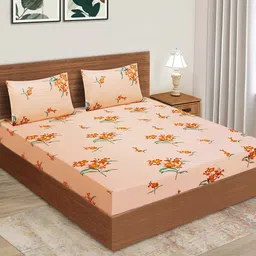 Aura Floral Print 160 TC Queen Bedsheet with 2 Pillow Covers-image-16