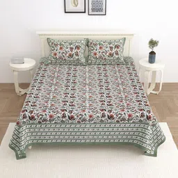 Wayne Martin Green Floral 330 TC King Bedsheet with 2 Pillow Covers-picture-8