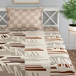 Florida Beige Geometric Printed 200 TC Microfiber Single Bedsheet Set 1.55 m x 2.28-image-48