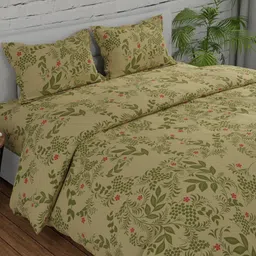 Huesland Green & Beige Floral Printed 144 TC Cotton Queen Bedsheet Set 2.43 m x 2.23 m-13
