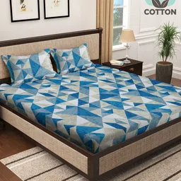 KLOTTHE Blue Printed Pure Cotton 400 TC Super King Double Bedsheet With 2 Pillow Covers-image-39